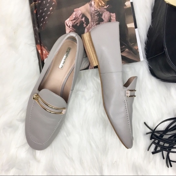 Tahari Shoes - Tahari Salty Leather Gold Clamp Flat Loafers